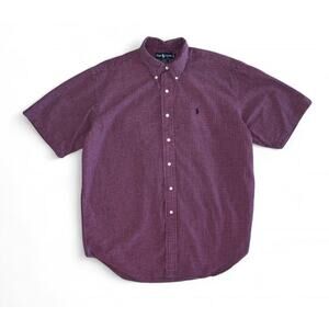 Men’s Ralph Lauren Blake 100% Cotton Red Navy & White Plaid Button-up Shirt Sz L